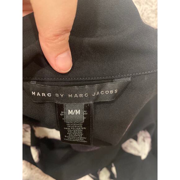 Marc by Marc Jacobs Painted Flower Crepe Dress Black Buckle Detail Size Medium - Picture 4 of 5